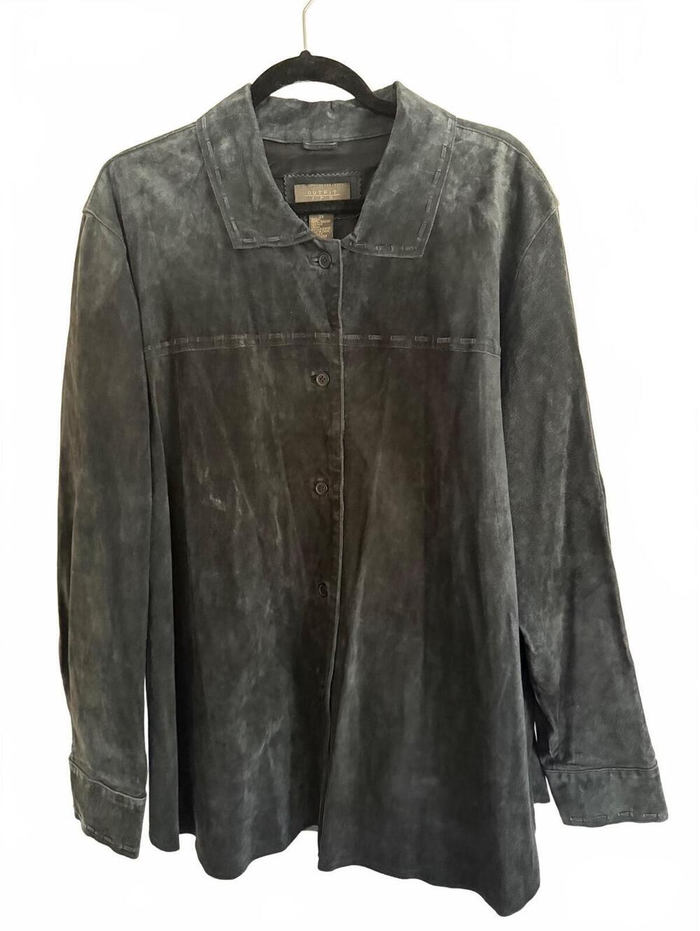 Vintage Outfit JPR Woman 2X Black Suede Leather Shacket Oversized 90s